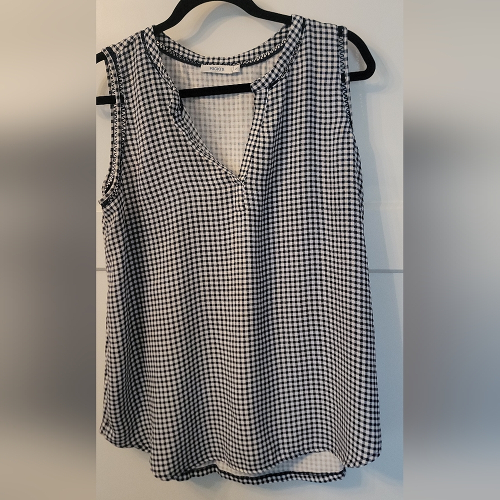 Ricki's Blue & White Gingham Sleeveless V-Neck Top